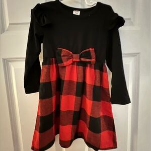 Red Plaid Splicing Black Long-sleeve Dresses